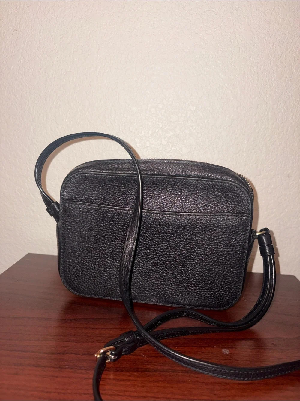 Coach Black Pebbled Leather Camera Crossbody with Gold Logo